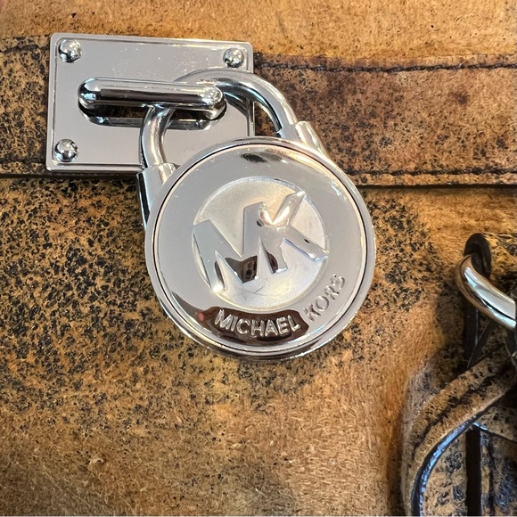 Michael Kors Hamilton Distressed Suede Leather Mocha Brown Lock Key Bag Satchel - Picture 14 of 16